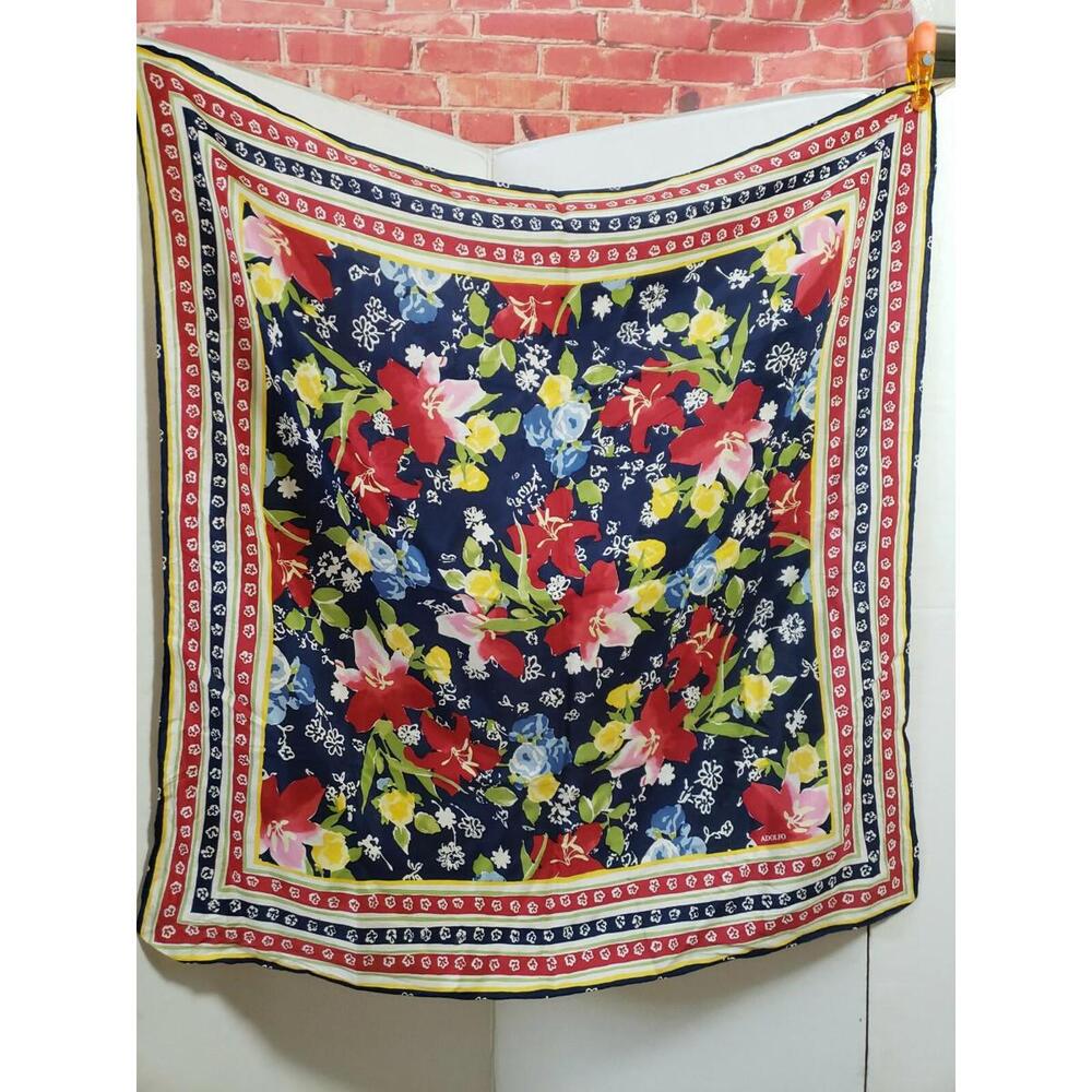 Adolfo Dominguez Geometric Floral Multicolor silk Vintage 32"x34" Scarf